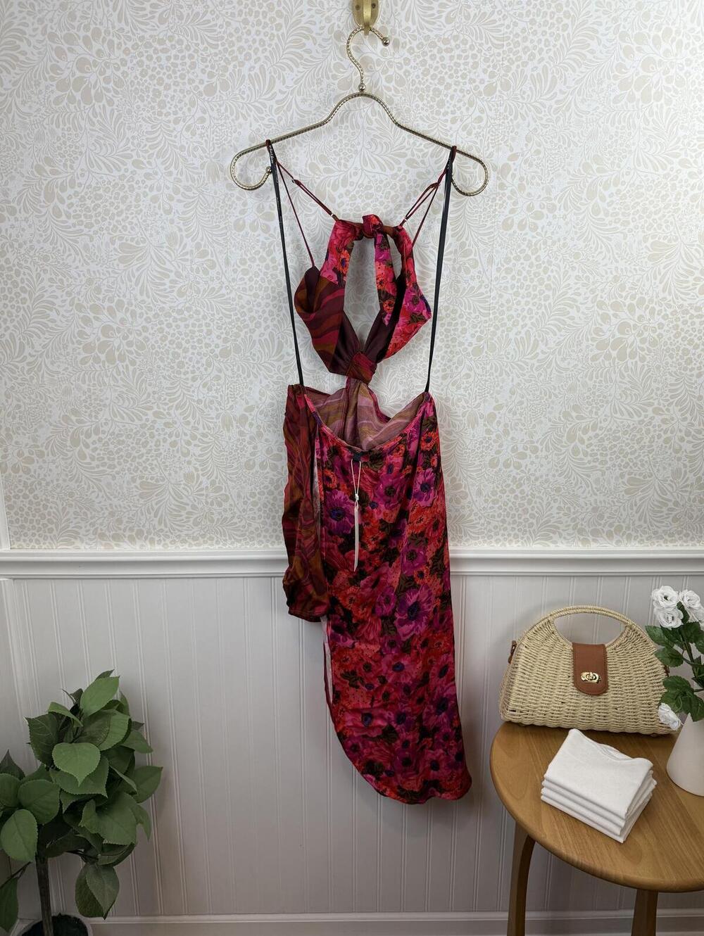 For Love & Lemons Red and Pink Cutout Rita Midi Dress - Size - Medium - NWT - Picture 2 of 8